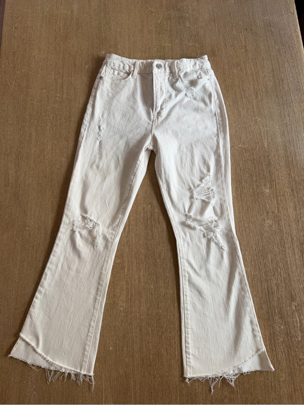 FRAME White Distressed Raw Hem Flare Jeans Size 28
